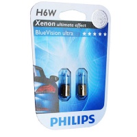 Автолампа галогенная PHILIPS H6W BLUEVISION ULTRA 12V 6W (2шт.)